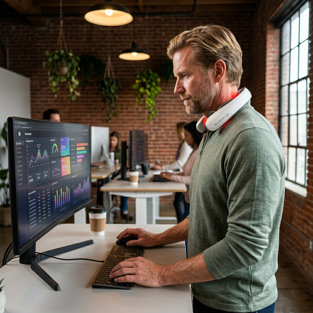MaxoRize Professional X Classic White - Man standing desk candid