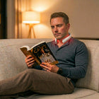MaxoRize Professional X worn by man reading on couch in evening light