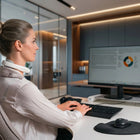 MaxoRize Professional X worn by woman working at desktop computer in office